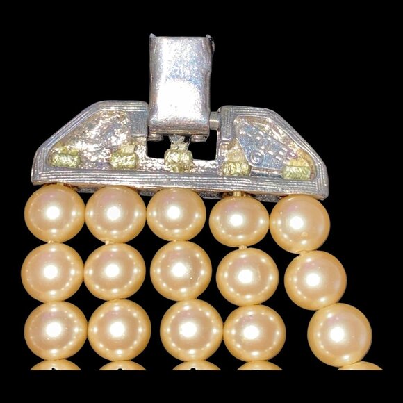Pearl Glass Bead Necklace Bracelet Set Rhinestones Vintage - Picture 9 of 11